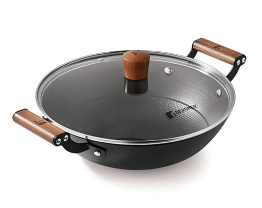 Bergner Odin 28 cm Cast Iron Kadai/Kadhai with Glass Lid, 3.3 L Capacity, For Deep-Fry/Stir-Fry/Curry/Roast/Grill/Serving, Lightweight and Rust Proof Iron, Enamel Finish, Induction and Gas Stove Ready